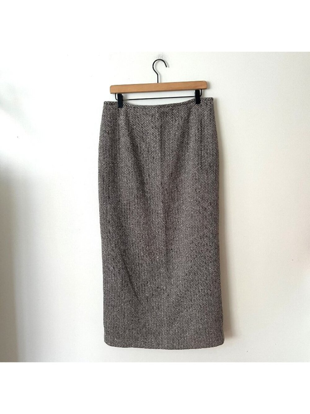 Vintage Talbots Long Wool Blend Black White Herringbone Skirt Women's Size 14